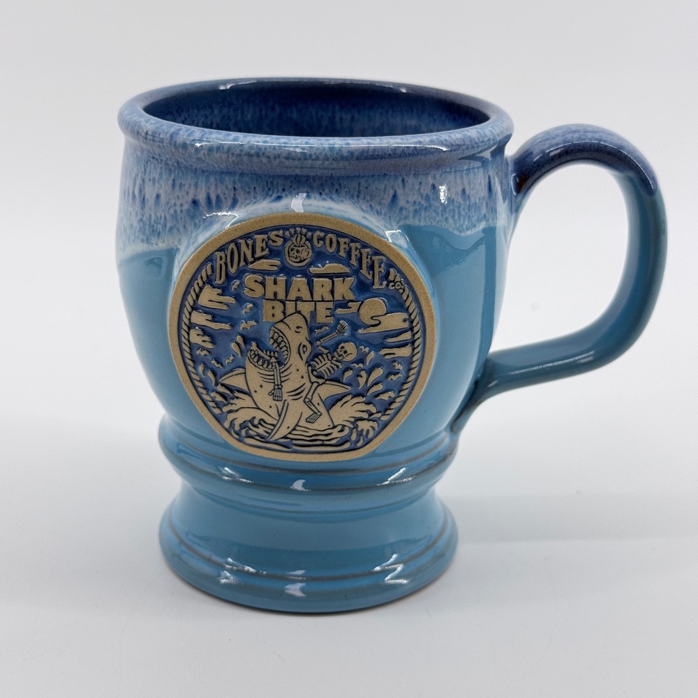 Bones Coffee Shark Bite Mug Shark Medallion Ceramic Blue Solid